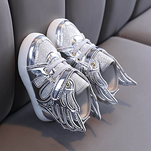 Lykmera Kids Baby Luminous Walking Shoes Led Light Girls Sport Bling Children Baby Shoes Toddler Shoes Sports Shoes (Silver, 2.5-3Years Toddler)