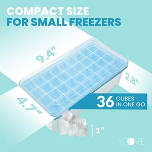 Ice Cube Tray With Lid & Bin | BPA Free Silicone Ice Cube Tray With Lid, Container & Tong | Stackable 36 Nugget Ice Tray for Freezer With Easy Release | Large Ice Mold Maker for Cocktails & Whisky