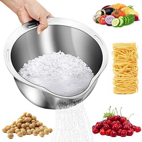 DOPMEP Rice Washing Bowl with Strainer - 4-in-1 Washer and Strainer Bowl for Quinoa, Stainless Steel Side Drainers Colander for Cleaning Fruits, Vegetables, and Beans - Versatile Kitchen Tool