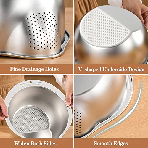 DOPMEP Rice Washing Bowl with Strainer - 4-in-1 Washer and Strainer Bowl for Quinoa, Stainless Steel Side Drainers Colander for Cleaning Fruits, Vegetables, and Beans - Versatile Kitchen Tool