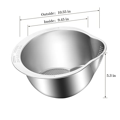 DOPMEP Rice Washing Bowl with Strainer - 4-in-1 Washer and Strainer Bowl for Quinoa, Stainless Steel Side Drainers Colander for Cleaning Fruits, Vegetables, and Beans - Versatile Kitchen Tool