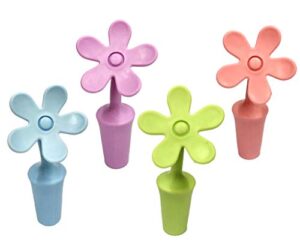 flycheers flower bottle stoppers,wine stoppers, silicone bottle stopper sun flower shape wine plug for champagne, beverage, beer, wine stoppers (4 piece)