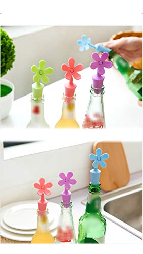 Flycheers Flower Bottle Stoppers,Wine Stoppers, Silicone Bottle Stopper Sun flower Shape Wine Plug for Champagne, Beverage, Beer, Wine Stoppers (4 piece)