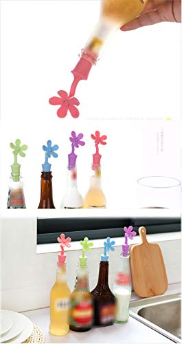 Flycheers Flower Bottle Stoppers,Wine Stoppers, Silicone Bottle Stopper Sun flower Shape Wine Plug for Champagne, Beverage, Beer, Wine Stoppers (4 piece)