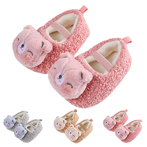 Lykmera Winter Children Baby Toddler Shoes Boys Girls Floor Shoes Flat Bottom Non Slip Plush Warm Cartoon Fleece Slippers (C, 0-3 Months)