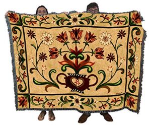 pure country weavers heritage floral blanket by jennifer brinley - folk art sampler garden floral gift tapestry throw woven from cotton - made in the usa (72x54)