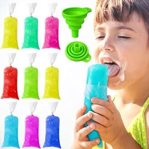 200 pieces kids ice lolly bags 2 x 8 inch disposable ice cream bags with silicone foldable funnel, mold bags diy pouch for making ice cream, ice candy, yogurt, freeze pops