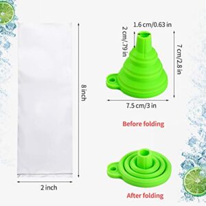 200 Pieces Kids Ice Lolly Bags 2 x 8 Inch Disposable Ice Cream Bags with Silicone Foldable Funnel, Mold Bags DIY Pouch for Making Ice Cream, Ice Candy, Yogurt, Freeze Pops