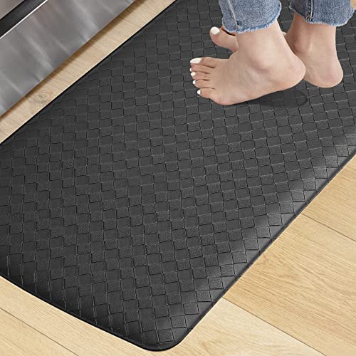 KOKHUB Kitchen Mat,1/2 Inch Thick Cushioned Anti Fatigue Waterproof Kitchen Rug, Comfort Standing Desk Mat, Kitchen Floor Mat Non-Skid & Washable for Home, Office, Sink,17.3"x28"- Black