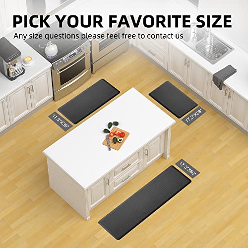 KOKHUB Kitchen Mat,1/2 Inch Thick Cushioned Anti Fatigue Waterproof Kitchen Rug, Comfort Standing Desk Mat, Kitchen Floor Mat Non-Skid & Washable for Home, Office, Sink,17.3"x28"- Black