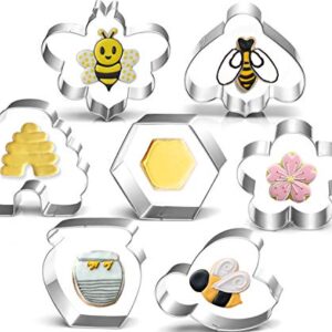 Bee Cookie Cutters Set-3 Inches-7 Piece-Bee, Beehive, Flower, Honeycomb and Honey Jar Stainless Steel Cookie Biscuit Cookie Cutters Molds for Honey Bee Party Decoration Favor