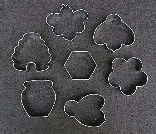 Bee Cookie Cutters Set-3 Inches-7 Piece-Bee, Beehive, Flower, Honeycomb and Honey Jar Stainless Steel Cookie Biscuit Cookie Cutters Molds for Honey Bee Party Decoration Favor