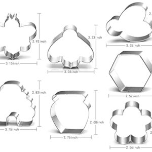 Bee Cookie Cutters Set-3 Inches-7 Piece-Bee, Beehive, Flower, Honeycomb and Honey Jar Stainless Steel Cookie Biscuit Cookie Cutters Molds for Honey Bee Party Decoration Favor