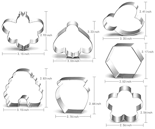 Bee Cookie Cutters Set-3 Inches-7 Piece-Bee, Beehive, Flower, Honeycomb and Honey Jar Stainless Steel Cookie Biscuit Cookie Cutters Molds for Honey Bee Party Decoration Favor