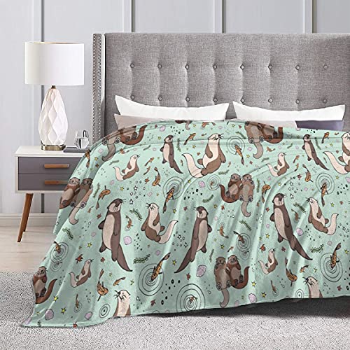 Sea Otters Hold Hands Blanket ,Fleece Throw Blanket Super Soft Warm Therma Plush Bed Couch Living Room