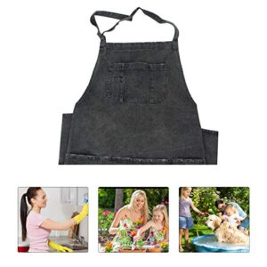 CACHIL Denim Bib Apron Adjustable Straps Cooking Apron Kitchen Apron With 5 Pockets for Coffee Chef Cooking Kitchens (Gray)