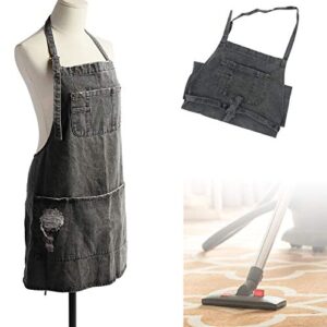 CACHIL Denim Bib Apron Adjustable Straps Cooking Apron Kitchen Apron With 5 Pockets for Coffee Chef Cooking Kitchens (Gray)