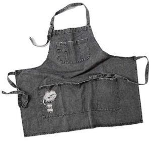 CACHIL Denim Bib Apron Adjustable Straps Cooking Apron Kitchen Apron With 5 Pockets for Coffee Chef Cooking Kitchens (Gray)