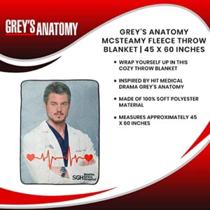 Surreal Entertainment Grey's Anatomy McSteamy Plush Fleece Throw Blanket | Super Soft Decorative Cover For Sofa And Bed, Cozy Home Decor Room Essentials | 45 x 60 Inches, Blue, One Size