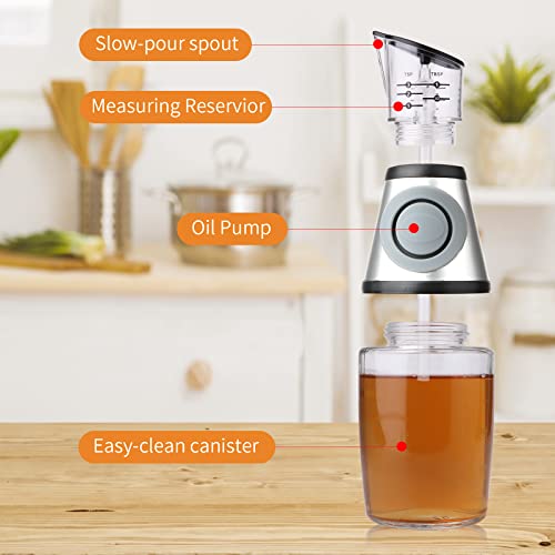 Oil dispenser bottle for kitchen,Olive Oil Dispenser,Superior Glass Oil and Vinegar Dispenser with Measuring,8.5 Oz Wide Opening Oil Dispenser Bottle for Kitchen, Cooking,BBQ,Salads,Baking Frying