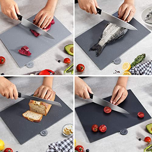 Masthome Index Chopping Board Set, 4-Pieces Plastic Cutting Boards with Food Icons and Storage Stand, BPA Free, Dishwasher Safe, Professional Chopping Board Set for Kitchen, Extra 1 Scissors