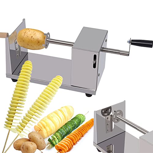 Twisted Potato slicer, Cortador de Papas en Espiral Tornado Curly Fry Cutter with Stainless Steel skewers, Manual Spiral French Fries Cucumbers Carrots DIY BBQ Slicer with Reusable Stick