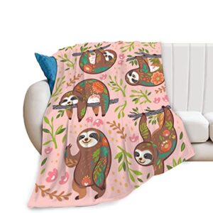 cute sloth blanket super soft fleece sloth throw blanket for kids adults, warm cozy plush cartoon sloth blanket for women gifts couch sofa 40x50in