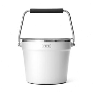 yeti rambler beverage bucket, double-wall vacuum insulated ice bucket with lid, white