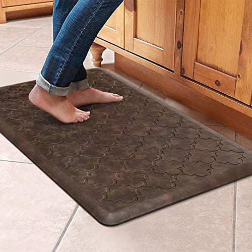 WISELIFE Kitchen Mat Cushioned Anti Fatigue Floor Mat,17.3"x28", Thick Non Slip Waterproof Kitchen Rugs and Mats,Heavy Duty Foam Standing Mat for Kitchen,Floor,Home,Office,Desk,Sink,Laundry, Brown