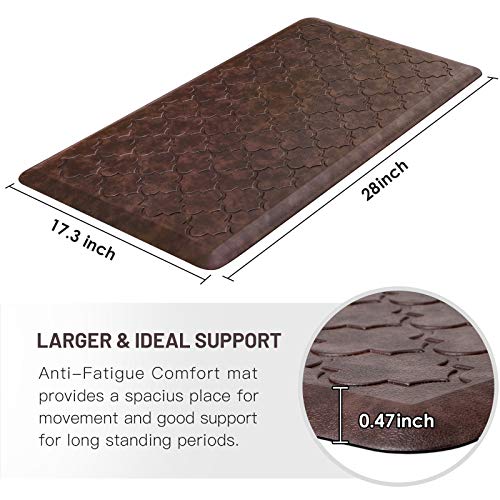 WISELIFE Kitchen Mat Cushioned Anti Fatigue Floor Mat,17.3"x28", Thick Non Slip Waterproof Kitchen Rugs and Mats,Heavy Duty Foam Standing Mat for Kitchen,Floor,Home,Office,Desk,Sink,Laundry, Brown