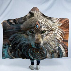 wolf warrior by sunimaart wolf plush wearable hooded blanket for adult or kids sherpa fleece throw animal blanket with hood (60"x 80")