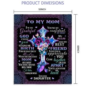 Amonee-YL to My Mom Grateful Love Daughter Mother's Day Family Flannel Fleece Throw Blankets for Sofa 60"x50" Decorative Shawls,Super Cozy Lightweight Gift Idea