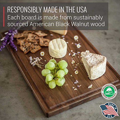 Made in USA Walnut Wood Cutting Board by Virginia Boys Kitchens - Butcher Block made from Sustainable Hardwood (17x11)