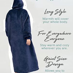 Somikia Upgraded Wearable Blanket Hoodie with Zipper,Oversized Giant Hooded Blanket with Pocket Sleeves Flannel Sherpa Soft Warm Cozy Fluffy Blanket for Teens Women Men Blue Long