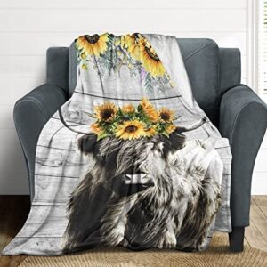 grjirac highland cow sunflower throw blanket for home living room decor,plush fuzzy blanket gifts for women men kids multicolor 50x60inch