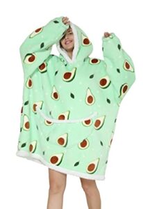 lorrantree hoodie wearable blanket oversized sweatshirt with pockets tv-blanket for adults men women avocado sherpa cows one size fits all tv2201-nyg