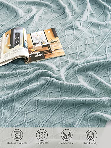 Jaimelavie Throw Blanket Knitted Decorative Blanket with Tassels, Throw Blanket for Couch, Bed, Living Room, Sofa and Chair, Soft Warm Travel Blanket for All Seasons, Aqua Green, 60“x80