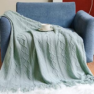 Jaimelavie Throw Blanket Knitted Decorative Blanket with Tassels, Throw Blanket for Couch, Bed, Living Room, Sofa and Chair, Soft Warm Travel Blanket for All Seasons, Aqua Green, 60“x80