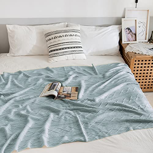 Jaimelavie Throw Blanket Knitted Decorative Blanket with Tassels, Throw Blanket for Couch, Bed, Living Room, Sofa and Chair, Soft Warm Travel Blanket for All Seasons, Aqua Green, 60“x80