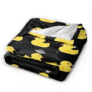 Funny Cute Yellow Cartoon Ducks Super Soft Fleece Flannel Big Blankets，Lightweight Comfort Throw Bedspread Quilt Moving Cover for Picnic Couch Sofa Large 80"x60"（Queen） Adults