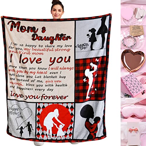 Inneroam Gifts for Mom, Mothers Birthday Gifts Blanket 50 * 60 inch Basket for Mom Self Care Women Gift Box to My Mom from Daughter Son Includes Bracelets Eye Mask Makeup Bag Mirror Jewelry Plate