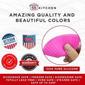 55Kitchen Silicone Cupcake Baking Cups (Pack of 14) - Large Reusable 100% Silicone Baking Cups in 7 Colors - Non-Stick Easy Clean Silicone Cups For Delicious Baking - BPA-Free Silicone Bakeware