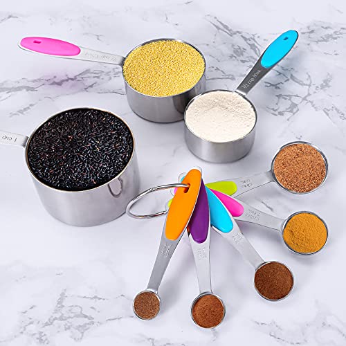 12 PCS Measuring Cups and Spoons Set Stackable Metal Measuring Spoons and Cups in 18/8 Stainless Steel Transparent Measuring Cup and Funnel Used for Dry and Liquid Kitchen Parent-Child Baking Cooking