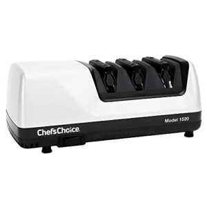 chef’schoice 1520 professional electric knife sharpener for 20- and 15-degree straight-edge and serrated knives, 3 stage, white