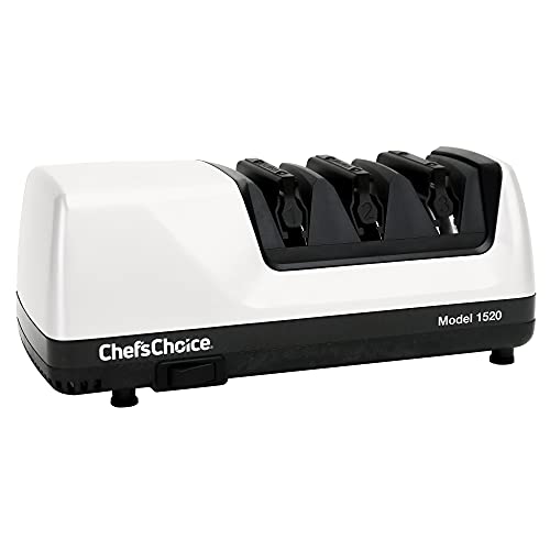 Chef’sChoice 1520 Professional Electric Knife Sharpener for 20- and 15-Degree Straight-Edge and Serrated Knives, 3 Stage, White