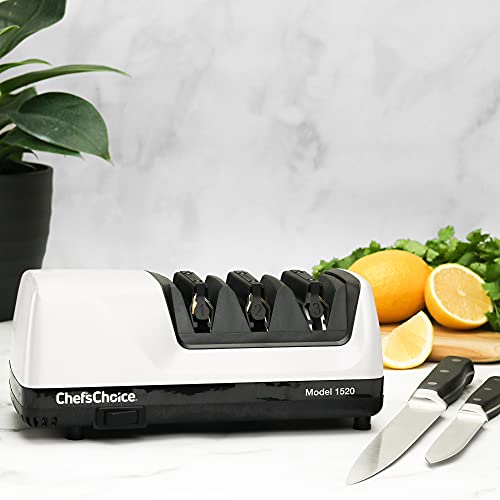 Chef’sChoice 1520 Professional Electric Knife Sharpener for 20- and 15-Degree Straight-Edge and Serrated Knives, 3 Stage, White