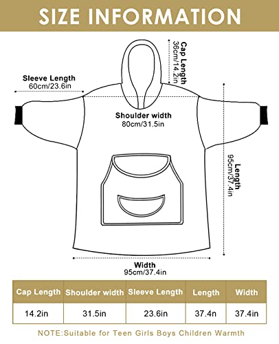 Blanket Hoodie Oversize Huge Hooded Blanket Sweatshirt with Deep Pockets and Elastic Sleeves, Women's Men's Fleece Lamb Fleece Soft Warm Comfortable Blanket Jacket Sweater Gift Adult Youth One Size