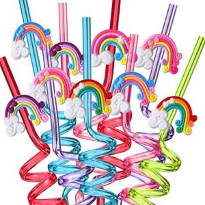 reusable rainbow drinking plastic straws25 and 2 cleaning brush, unicorn party supplies, birthday party favors decorations- set of 27