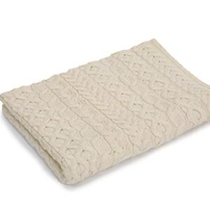 SAOL 100% Merino Wool Heavy Cable Knit Blanket Throw 42" x 62" (106 X 157 cm) (Natural)