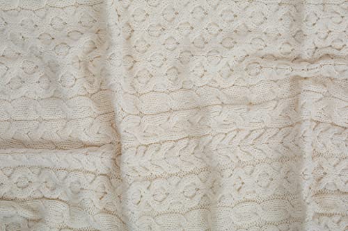 SAOL 100% Merino Wool Heavy Cable Knit Blanket Throw 42" x 62" (106 X 157 cm) (Natural)